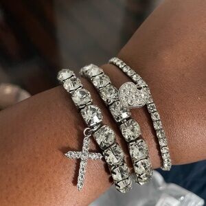 Dazzling Silver Crystal Bracelet Set